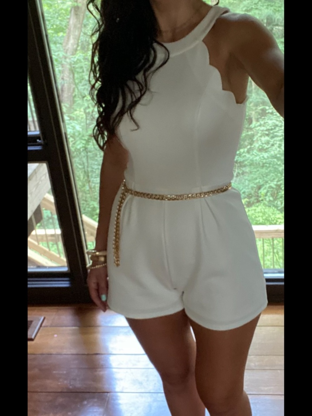 White Scallop-Edge Sleeveless Romper